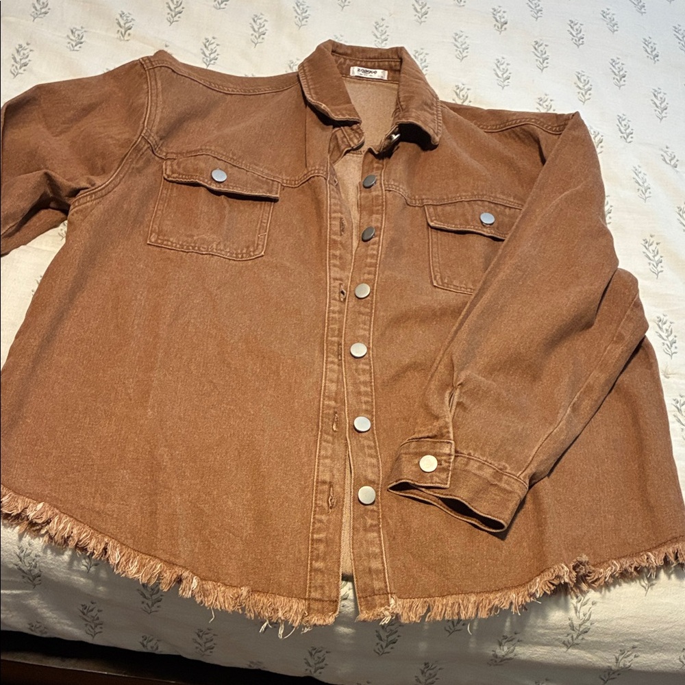 Zeagoo Brown Jean Jacket with Fringe
